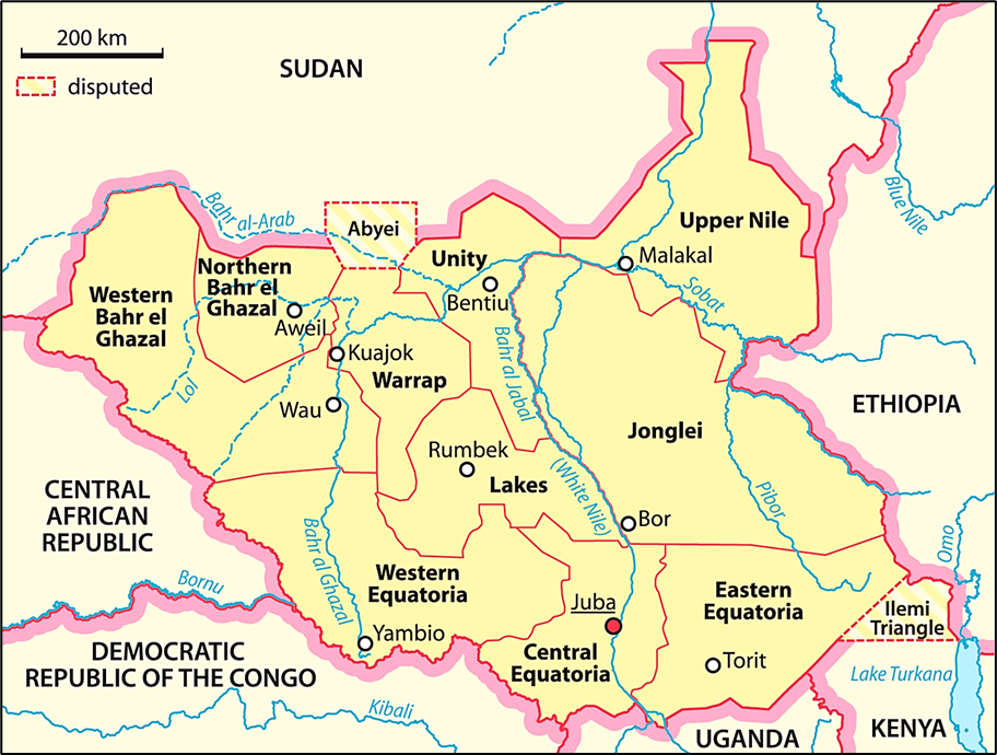 Etelä-Sudan. Kartta: commons.wikimedia.org By NordNordWest - Oma teos, CC BY-SA 3.0 de
